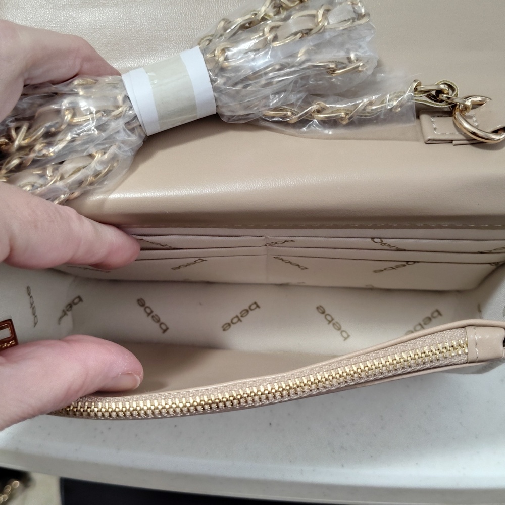 Brand New Bebe Bags Beige Top-Handle Ribbed Satchel & Crossbody - Picture 5 of 5